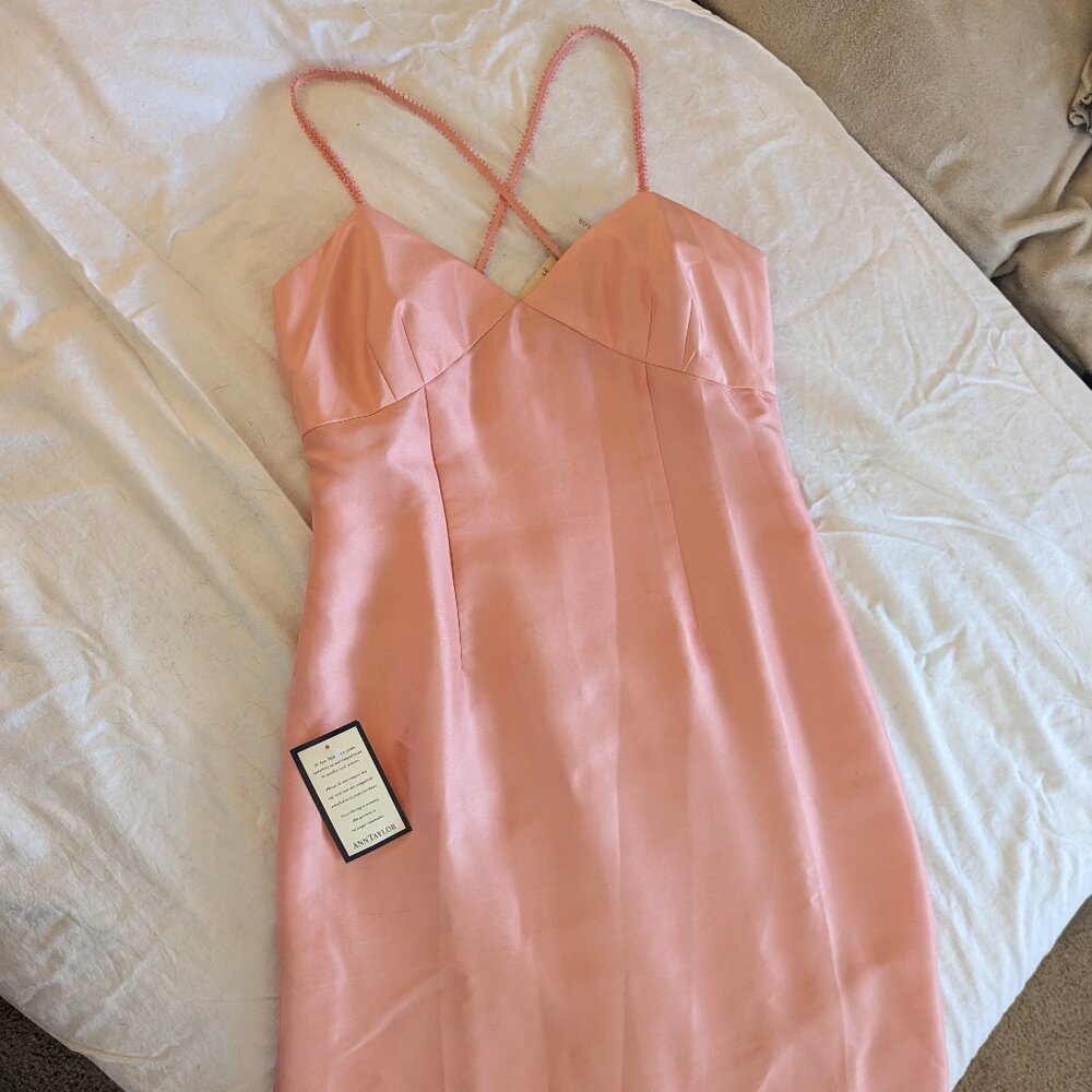 Ann Taylor silk, beaded strap, light peach/coral lined cocktail dress Sz 10
